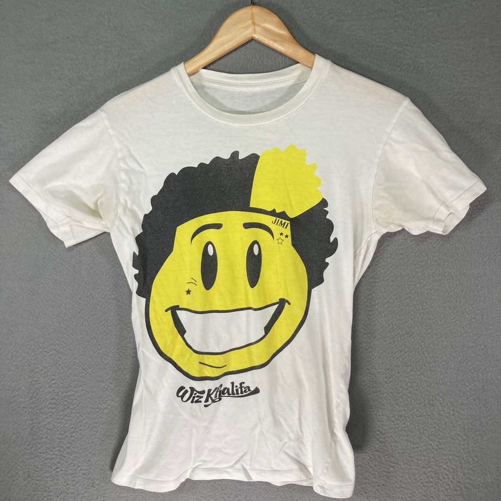Unbranded Wiz Khalifa Graphic T Shirt Women S White Smiley Face Hip Hop Rap Tee